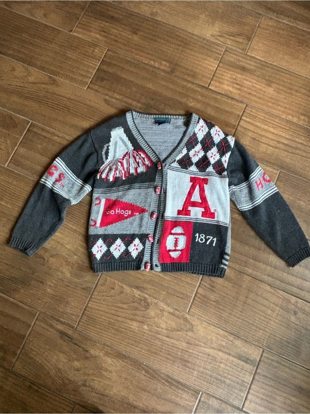 Vintage Arkansas Razorbacks Eagle's Eye Cardigan Sweater Football Buttons M